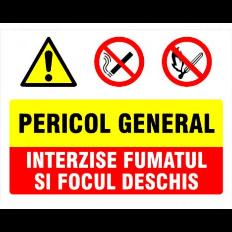 Panou pentru pericol general interzis fumatul si focul deschis