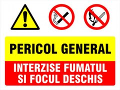 Panou pentru pericol general interzis fumatul si focul deschis